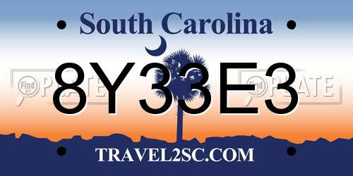 8Y33E3 South Carolina License Plate