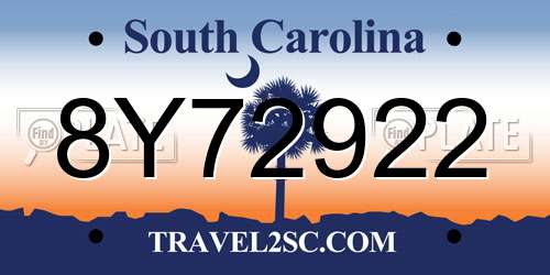 8Y72922 South Carolina License Plate