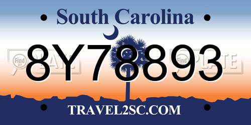 8Y78893 South Carolina License Plate