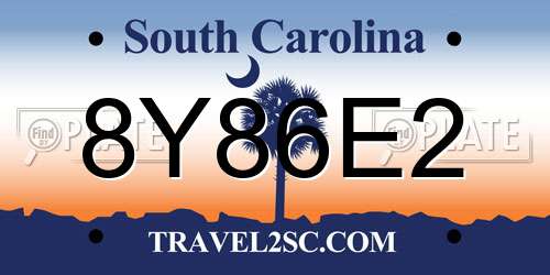 8Y86E2 South Carolina License Plate