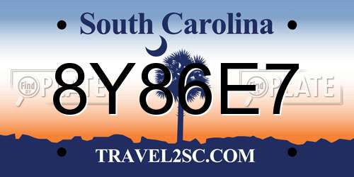 8Y86E7 South Carolina License Plate
