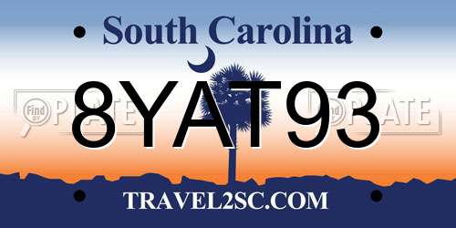 8YAT93 South Carolina License Plate