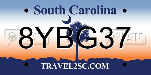 8YBG37 South Carolina License Plate