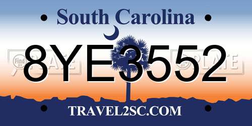 8YE3552 South Carolina License Plate