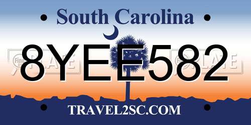 8YEE582 South Carolina License Plate