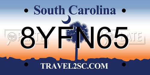 8YFN65 South Carolina License Plate