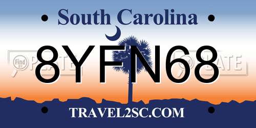 8YFN68 South Carolina License Plate