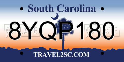 8YQP180 South Carolina License Plate