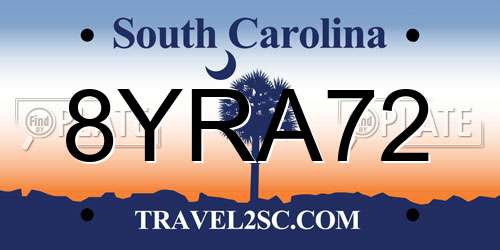 8YRA72 South Carolina License Plate