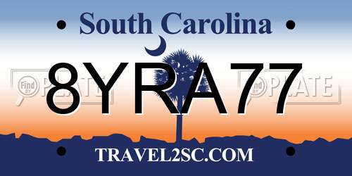 8YRA77 South Carolina License Plate