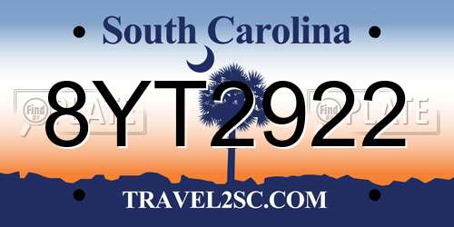 8YT2922 South Carolina License Plate