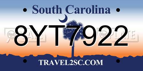 8YT7922 South Carolina License Plate