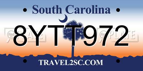 8YTT972 South Carolina License Plate