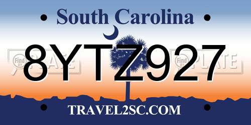 8YTZ927 South Carolina License Plate