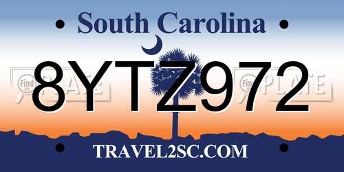 8YTZ972 South Carolina License Plate