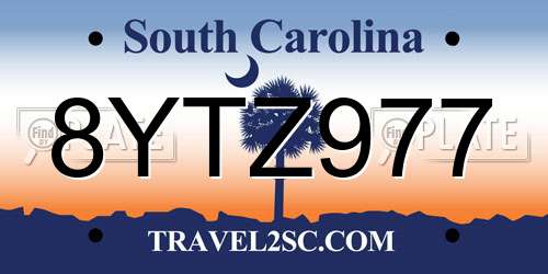 8YTZ977 South Carolina License Plate