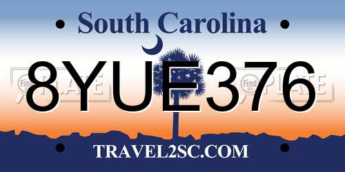 8YUE376 South Carolina License Plate