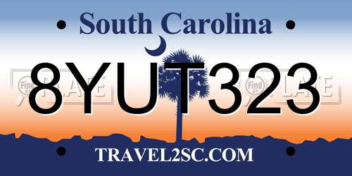 8YUT323 South Carolina License Plate