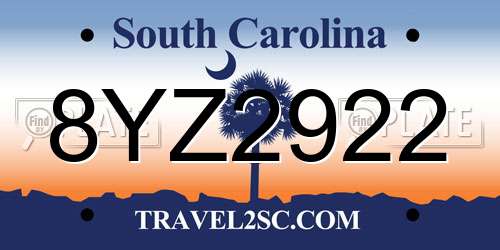 8YZ2922 South Carolina License Plate
