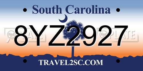 8YZ2927 South Carolina License Plate