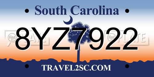 8YZ7922 South Carolina License Plate