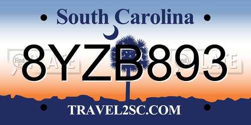 8YZB893 South Carolina License Plate