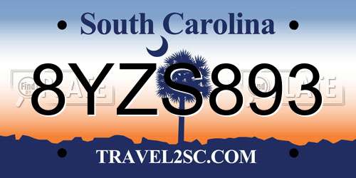 8YZS893 South Carolina License Plate