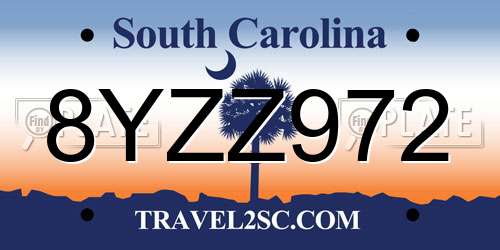 8YZZ972 South Carolina License Plate