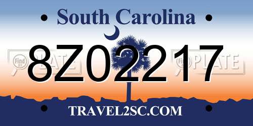 8Z02217 South Carolina License Plate
