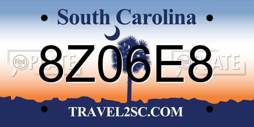 8Z06E8 South Carolina License Plate
