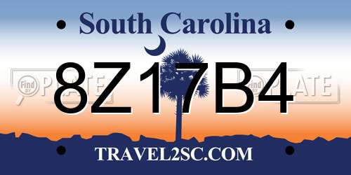 8Z17B4 South Carolina License Plate