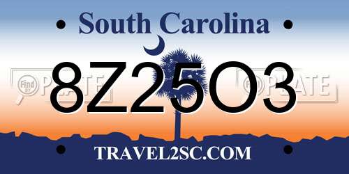 8Z25O3 South Carolina License Plate