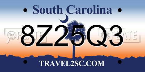 8Z25Q3 South Carolina License Plate