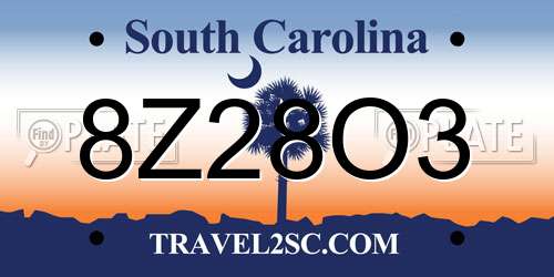 8Z28O3 South Carolina License Plate