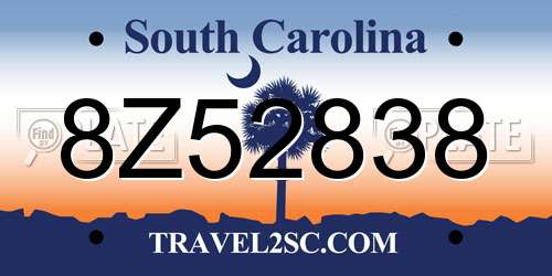 8Z52838 South Carolina License Plate