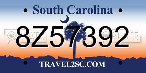 8Z57392 South Carolina License Plate