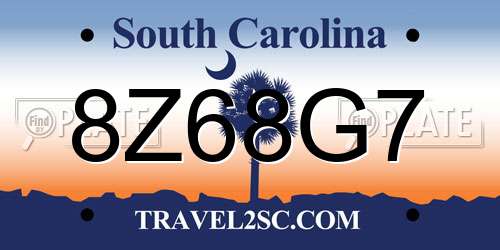 8Z68G7 South Carolina License Plate