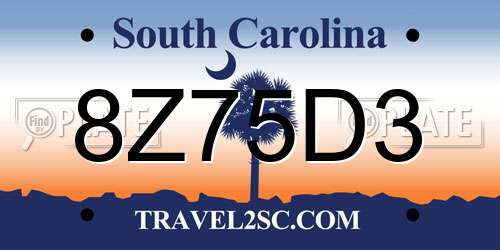 8Z75D3 South Carolina License Plate