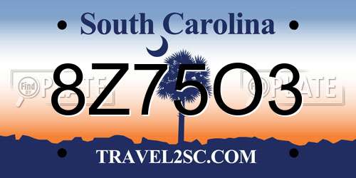 8Z75O3 South Carolina License Plate