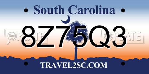 8Z75Q3 South Carolina License Plate