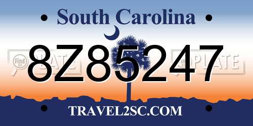 8Z85247 South Carolina License Plate