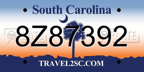 8Z87392 South Carolina License Plate