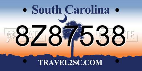 8Z87538 South Carolina License Plate