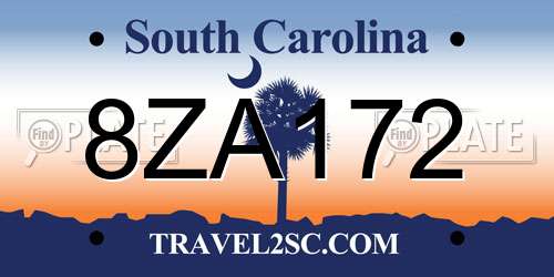 8ZA172 South Carolina License Plate
