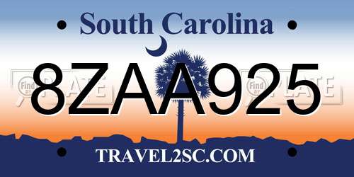 8ZAA925 South Carolina License Plate