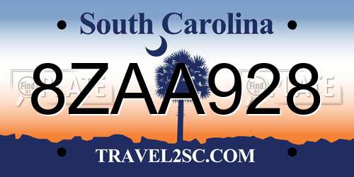 8ZAA928 South Carolina License Plate