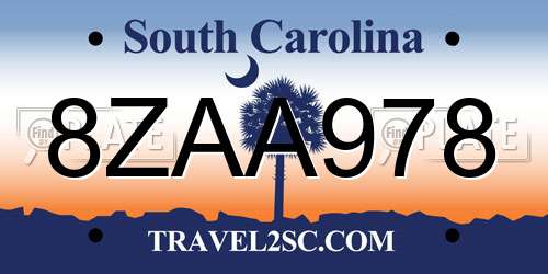 8ZAA978 South Carolina License Plate