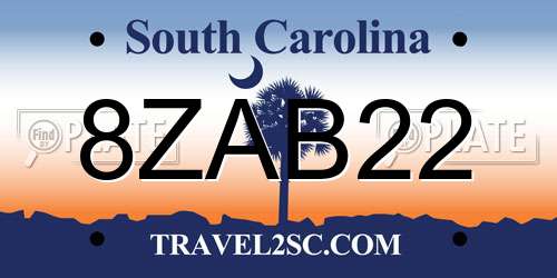 8ZAB22 South Carolina License Plate
