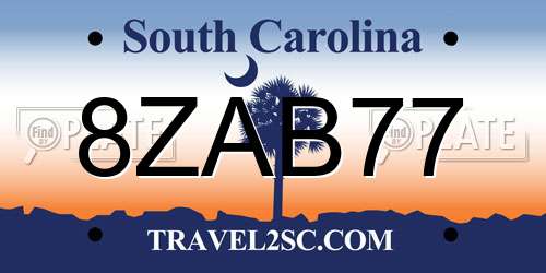 8ZAB77 South Carolina License Plate