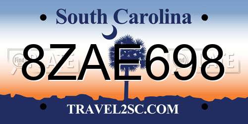 8ZAE698 South Carolina License Plate
